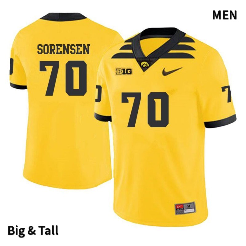 Men's Iowa Hawkeyes NCAA #70 Kyle Sorensen Yellow Authentic Nike Big & Tall Alumni Stitched College Football Jersey KH34F15GK